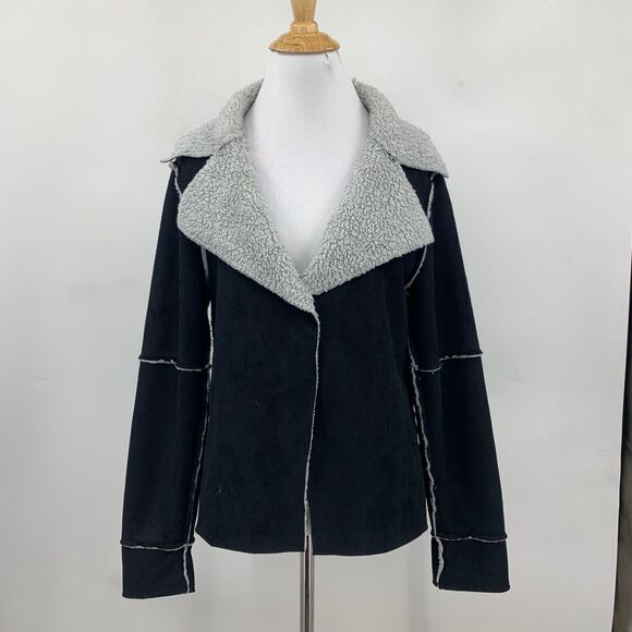 Dylan Jacket Women S Small Black Suede Notched Collar Open Front Sherpa Lined - Picture 2 of 13